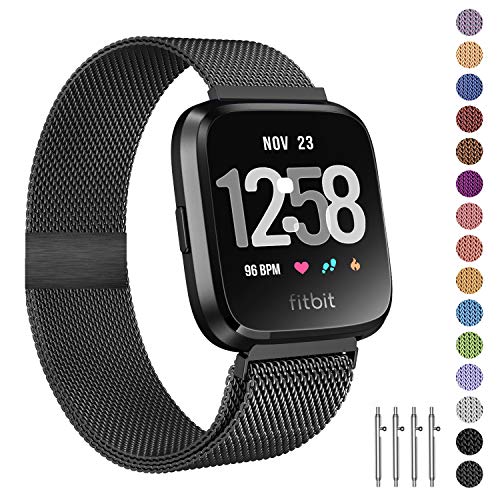 Product Cover Fitlink Metal Bands Compatible for Fitbit Versa/Versa Lite Edition/Versa 2 Smart Watch for Women and Men,Small and Large, Multi-Color (Black, Small(5.6