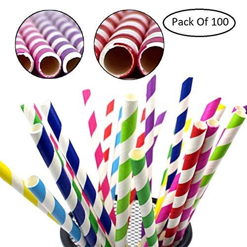 Product Cover Stupa New Biodegradable Paper Drinking Straws for Juices, Eco-Friendly, Shakes, Smoothies, Party Supplies Decorations, Ultra Long (Random Colour and Design) 6mm-100 Pieces