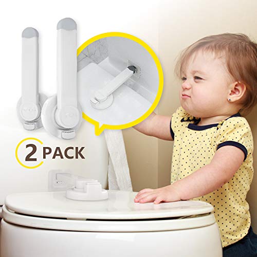 Product Cover Baby Proofing Toilet Lock [2 Pack] Upgraded Gapless Pallet Mechanism for Child Safety, Universal Fit for Most Toilet Lid, Toolless 3M Adhesive Intallation with No Damage to Toilet.