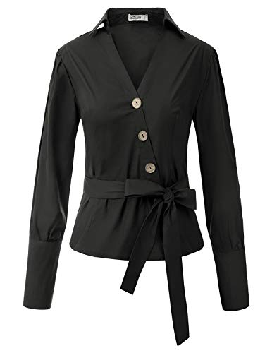 Product Cover GRACE KARIN Women's Casual Long Sleeve V-Neck Button Down Lapel Collar Office Shirt L Black