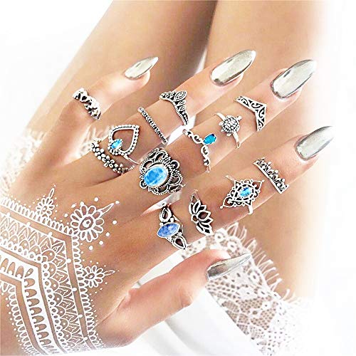 Product Cover EDC_Women Accessories C Women's Rings Set Simple Vintage Gold Silver Diamond Rhinestone Crystal Multi Size Comfort Finger Stackable Midi Rings Jewelry for Women Girl Gifts (J)