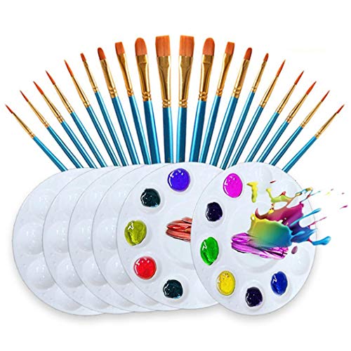 Product Cover wumedy 20 Pcs Blue Paintbrush 6 Pcs 10 Holes Round Plastic Palette Set Painting Tools Crayons