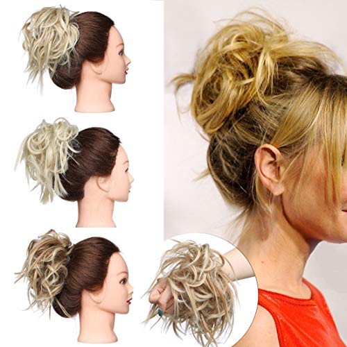 Product Cover SEGO Tousled Updo Messy Bun Hair Piece Scrunchies Synthetic Wavy Bun Extensions Rubber Band Elastic Scrunchie Chignon Instant Ponytail Hairpiece for Women Sandy Brown & Bleach Blonde #27T613
