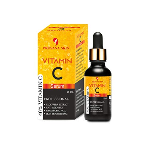 Product Cover Prosana Skin 40% Vitamin C Serum with hyaluronic acid for face pigmentation, facial oil for anti aging, anti wrinkle, skin lightening, skin brightening for men and women15 ml