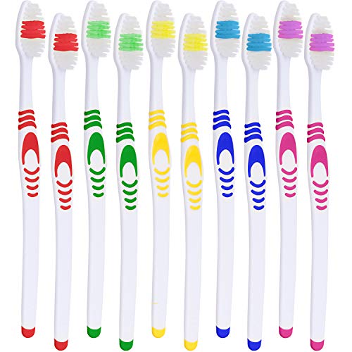 Product Cover 25 Bulk Toothbrushes | Individually Wrapped | Manual Disposable Travel Toothbrush Set for Adults or Kids | Made with a Medium-Soft Large Head | Multi-Color | Travel Toiletry Oral Set