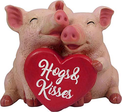 Product Cover DWK - Hog Happiness - Collectible Hand-Painted Adorable Pig Couple Indoor Outdoor Figurine with Hogs & Kisses Heart Sign Romantic Gift Home Decor Office Garden Accent Valentine's Day Figure, 5-inch