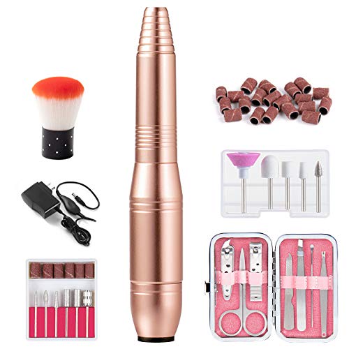 Product Cover 20,000RPM Portable Electric Salon Nail Drill Machine Set for Acrylic Gel Nails, Professional Electric Nail File with 19 in 1 Manicure Pedicure Acrylic Nail Kits and 26pcs Sanding Bands, Golden