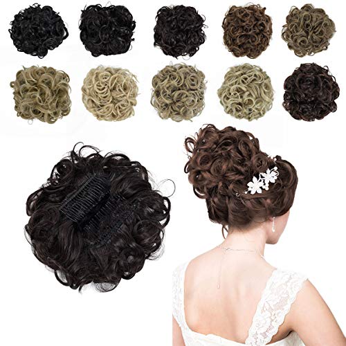 Product Cover Yamel Messy Curly Hair Bun Extensions Combs Clip in Bun Stretch Chignon Updo Hairpiece Scrunchie Dark Brown