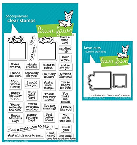 Product Cover Lawn Fawn Love Poems 4x6 Clear Stamps and Coordinating Custom Dies (LF2167, LF2168), Bundle of 2 Items