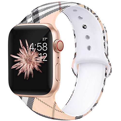 Product Cover Bravely klimbing Floral Bands Compatible for App le Watch Band 38mm 40mm 44mm 42mm Fadeless Pattern Printed Replacement Band Wristband for iWatch Series 5 4 3 2 1, for Women Men Kids M/L Bright Grid