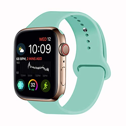 Product Cover VATI Sport Band Compatible for Apple Watch Band 38mm 40mm, Soft Silicone Sport Strap Replacement Bands Compatible with 2019 Apple Watch Series 5, iWatch 4/3/2/1, 38MM 40MM S/M (Marine Green)