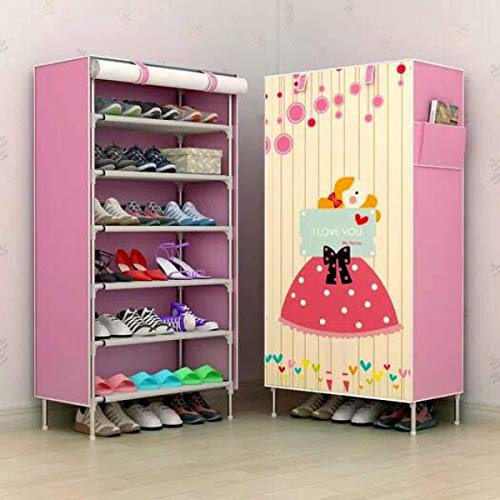 Product Cover Shopify Multipurpose Portable Folding Shoes Rack 6 Tiers Multi-Purpose Shoe Storage Organizer Cabinet Tower with Iron and Nonwoven Fabric with Zippered Dustproof Cover (HopeFullGirl) (Pink-HopeFull)