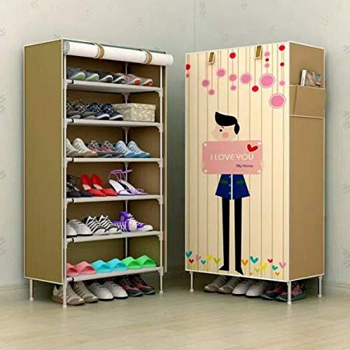 Product Cover Homebi Multipurpose Portable Folding Shoes Rack 6 Tiers Multi-Purpose Shoe Storage Organizer Cabinet Tower with Iron and Nonwoven Fabric with Zippered Dustproof Cover (Boy-Pink)(6-Layer) (Pink)