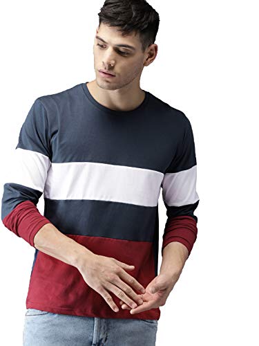 Product Cover Veirdo Men's Color Block Full Sleeve Round Neck Cotton T-Shirt - Multicolor