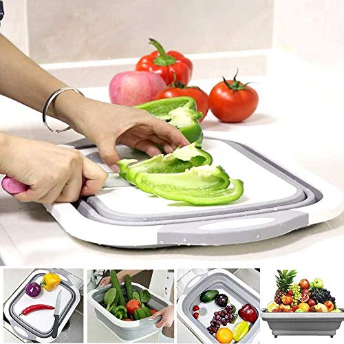 Product Cover FIgment Collapsible 3 in 1 Multi Functional Kitchen Foldable Cutting,Chopping Board,Vegetable,Fruit Washing,Dish Tub Storage Basket with Draining Plug Board Dish Sink Tub Vegetable Basket