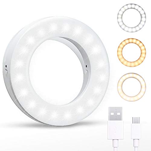 Product Cover Selfie Ring Light 3 Light Modes, Clip On Phone Camera Selfie LED Fill Light Rechargeable, Adjustable Brightness Selfie Circle Light Compatible for iPhone, iPad, Android, Tablet, Laptop and Makes Up
