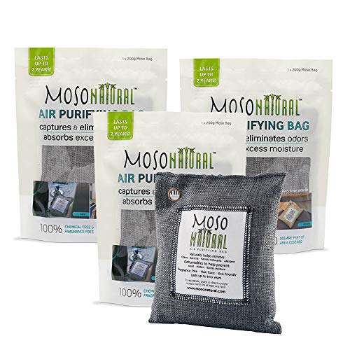 Product Cover MOSO NATURAL Air Purifying Bags. Odor Eliminator and Odor Absorber. (3) Individually Sealed 200g Charcoal Deodorizer Bags
