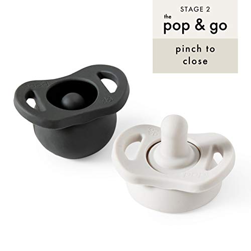 Product Cover Doddle & Co. | Pop & Go Pacifier | Built-in Pacifier Case | Pinch to Close Version | 2-Pack - Stage 2 for Ages 3+ Months | Natural Nipple | 100% Silicone | BPA Free for Baby Infant (Cream/Coal)