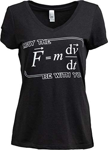 Product Cover May The (F=mdv/dt) Be with You | Funny Physics Science Women's T-Shirt-Vneck,2XL Black