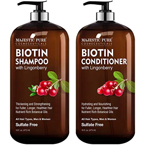 Product Cover Biotin Shampoo and Conditioner Set with Lingonberry by Majestic Pure - for Hair Loss and Thinning Hair - Hydrating & Nourishing, Sulfate Free, Color Safe, For Men and Women, 16 fl oz each