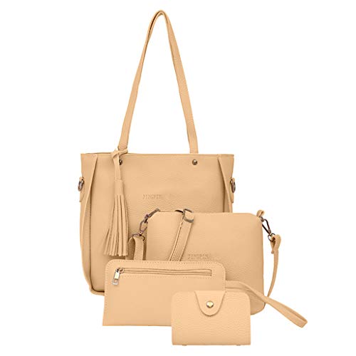Product Cover 4pcs Set Handbags Fashion Satchel Bags Shoulder Purses Top Handle Work Bags (Khaki)