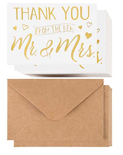 Product Cover Wedding Thank You Cards - 100 Pack Blank Gold Foil Thank You from the New Mr & Mrs