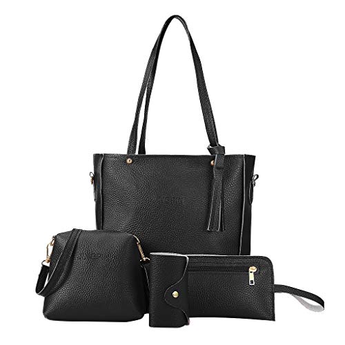 Product Cover 4pcs Set Handbags Fashion Satchel Bags Shoulder Purses Top Handle Work Bags (Black)