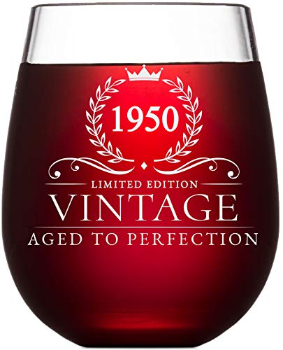 Product Cover 70th Birthday Gifts for Women and Men Turning 70 Years Old - 15 oz. Vintage 1950 Wine Glass - Funny Seventieth Gift Ideas, Party Decorations and Supplies for Him or Her, Husband, Wife, Mom, Dad