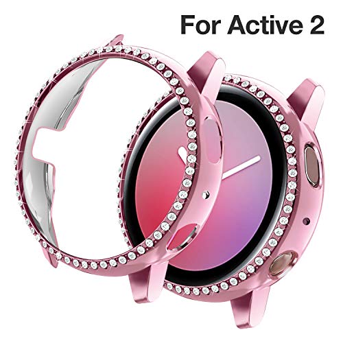 Product Cover Yolovie Compatible with Samsung Galaxy Watch Active 2 Case 40mm, NOT for Active 1. PC Protective Cover Women Girl Bling Crystal Diamonds Shiny Rhinestone Bumper Watch Cases (40mm Pink)