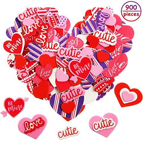 Product Cover Blulu 900 Pieces Heart Foam Stickers Self Adhesive Heart Shape Stickers Mixed Color Heart Stickers for Valentine's Day Decoration and Art Craft (Beautiful Style)