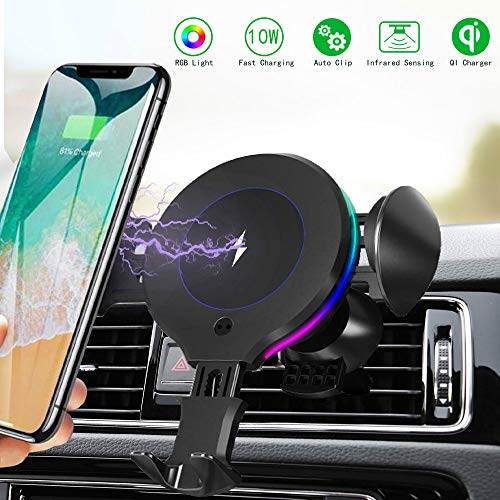Product Cover ALLSUN Wireless Car Charger, 10W/7.5W Qi Fast Charging Phone Charger Auto Clamp Phone Holder Air Vent Phone Mount Compatible iPhone 11/11 Pro/11 Pro Max/Xs Max/XS/XR/X/8/8+, Samsung S10/S10+/S9/S9+/S8