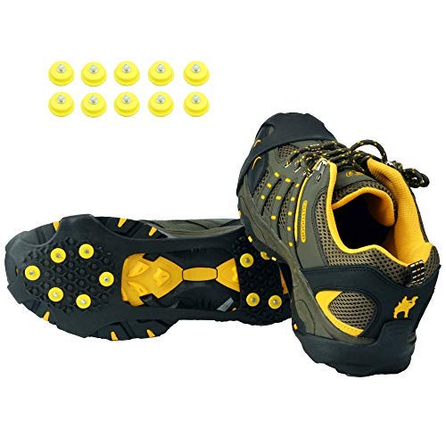 Product Cover LONGLUOSI Ice Grips,Crampons Non-Slip Ice & Snow Grips Cleat Over Shoe/Boot Traction Cleat Rubber Spikes Anti Slip 10 Steel Studs Slip-on Stretch Footwear for Hiking and Walking