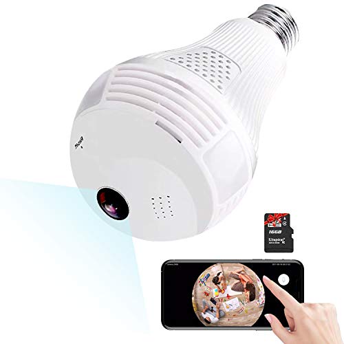 Product Cover Light Bulb Camera,Include 16GB Card 1080P WiFi Security Camera, 2MP Wireles IP LED Cam,360 Degrees Panoramic VR Indoor/Outdoor Home Surveillance Cameras,Motion Detection/Night Vision/Alarm
