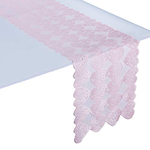 Product Cover ibohr Valentine Table Runner with Love-Heart Pattern Lace Festival Table Runner Valentine Table Decoration for Dating & Wedding,100% Polyester, Machine Washable,13x72 Inch (Pink)
