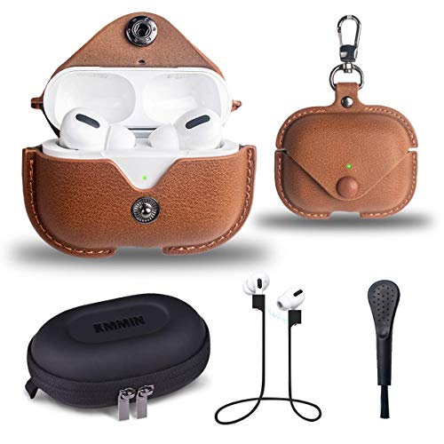 Product Cover Leather Case for AirPods Pro/3 Gen [LED Visible], KMMIN AirPods Pro Protective Cover Retro, Premium PU-Leather Colorful AirPods Pro Case Accessories Set Wire/Wireless Charging Available (Brown)