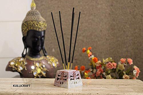 Product Cover KC KULLICRAFT Handcrafted Floral Carving Soapstone Marble Incense Agarbati Stand Holder for Puja.(Floral Design)