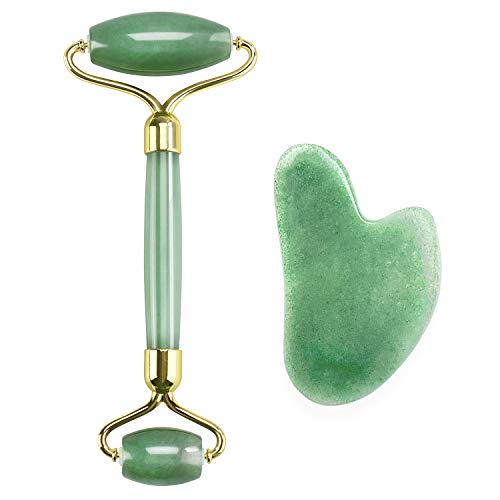 Product Cover Jade Facial Roller, Vakoo Jade Roller for Face Roller Massager with Gua Sha Tool, Jade Face Roller for Skin Care, Remove Eye Puffiness and Stress Relief