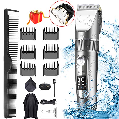 Product Cover POLENTAT Hair Clippers for Men Cordless Hair Trimmers Professional Hair Cutting Kit Electric Beard Shaver IPX7 Waterproof USB Rechargeable with Hairdressing Cape for Family Use