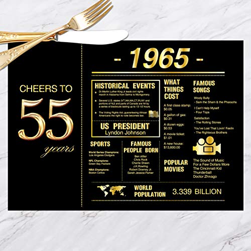 Product Cover yuzi-n 55th Birthday Placemats Decorations for Women or Men | 1965 Sign | 55th Anniversary Decorations | 1965 Birthday Party Decorations | 55th Party Table Decorations | Set of 30