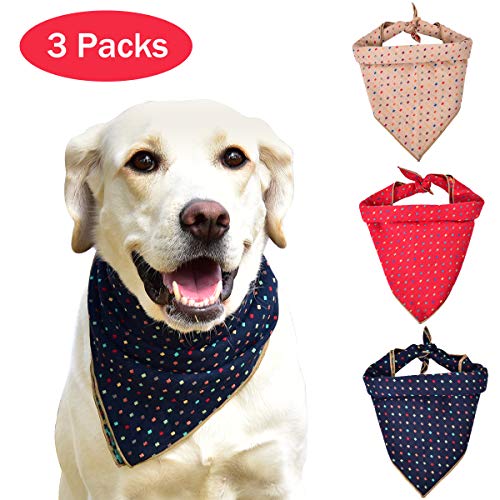 Product Cover I-pure items Dog Bandana Fall - 3pcs Reversible Natural Cotton & Linen Dog Scarf - Square Plaid Dog Kerchiefs Birthday - Washable and Soft Scarves for Small/Medium/Large Dogs-Cats-Pets-Puppies