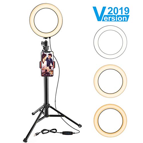 Product Cover Selfie Light Ring with Cell Phone Holder Stand for Live Stream/Makeup, Flowmist LED Ring Light [3-Light Mode] [10-Level Brightness] with Flexible Arms, for iPhone/Android