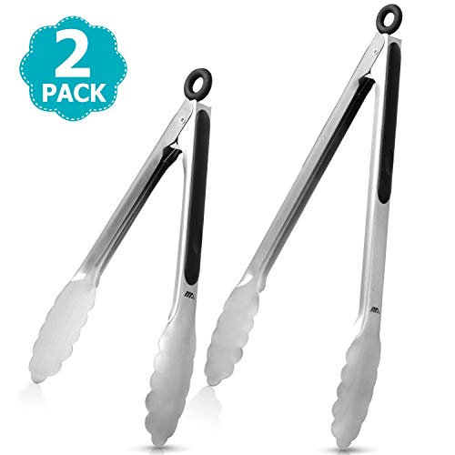 Product Cover Kitchen Tongs, Cooking Salad Tongs with Silicone Tips Tongs for Cooking Serving Tongs Silicone Rubber Tongs Set Stainless Steel Kitchen Tongs Set of 2, Locking Metal Food Tongs Non-Slip Grip