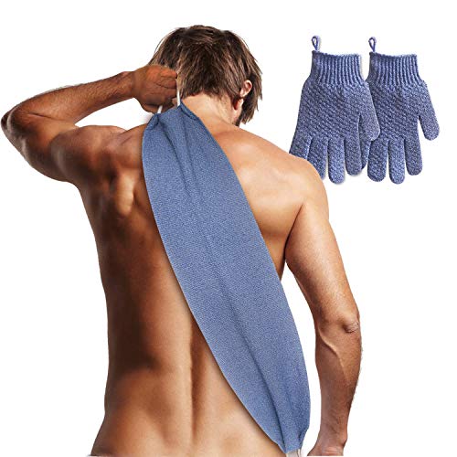 Product Cover EvridWear Exfoliating Back Scrubber with Handles two sides for Body Shower Deep Cleans Skin Massages Invigorating Blood Circulation Men Women One Size (Back Scrubber + Heavy Gloves)