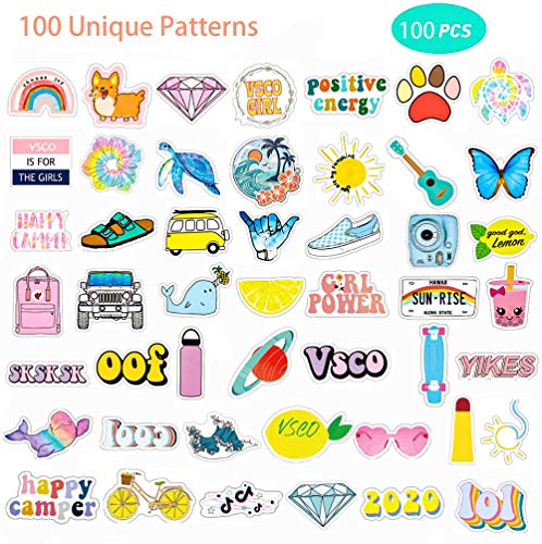 Product Cover 100PCS Cute VSCO Laptop Stickers - Waterproof Vinyl Stickers for Hydro Flask Water Bottle, Skateboard, Cool Aesthetic Funny Sticker Pack for Teen Girls and Boys