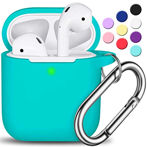 Product Cover AirPods Case Cover with Keychain, R-fun Full Protective Silicone AirPods Accessories Skin Cover for Women Girl with Apple AirPods Wireless Charging Case,Front LED Visible-Teal