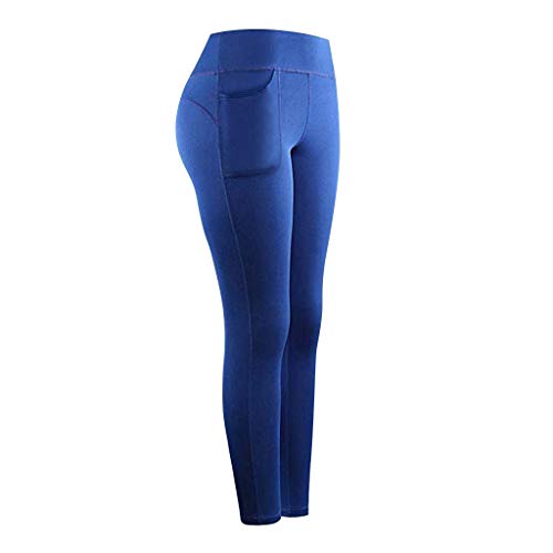 Product Cover Auimank High Waisted Leggings -Soft & Slim - Solid Colors & 20+ Prints(A-Blue,Large)