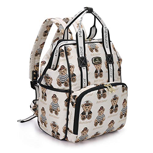 Product Cover Pipi bear Diaper Bag Backpack Stylish Cartoon Jacquard Baby Travel Back Pack Nappy Bag for Mom (Cream)