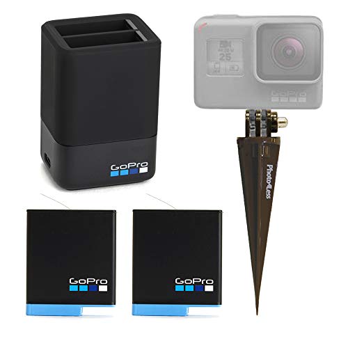 Product Cover GoPro Dual Lithium-Ion Battery Charger + 2 x Batteries for HERO8 Black / HERO7 Black / HERO6 Black + Brown Spike Mount - Bundle