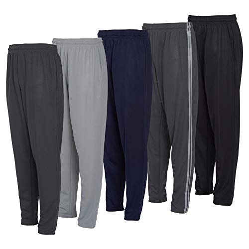 Product Cover DARESAY Mens Athletic Pants with Pockets, Black/Charcoal w/Stripe/Navy/Silver/Charcoal, Large - 5-Pack