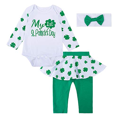 Product Cover Baby Girls Romper Outfit 1st St Patrick's Day Long Sleeve Clothes Green Skirt Newborn Dress Bodysuit Pants Set